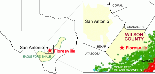 Completed oil and gas wells in Eagle Ford Shale region near Floresville